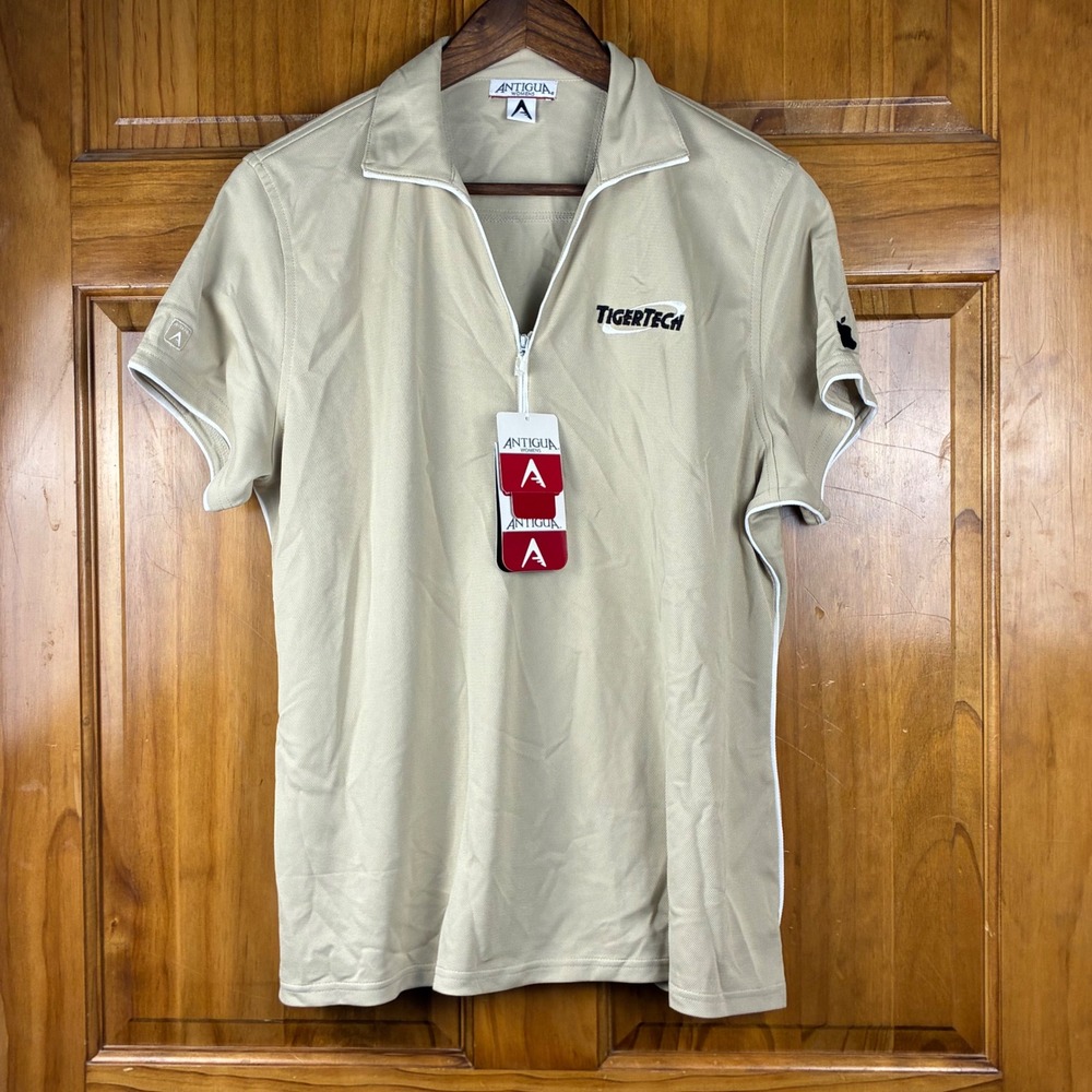 TigerTech Apple Logo Quarter Zip Womens Tan Desert Dry Polo Shirt XL AntiguaNWT
